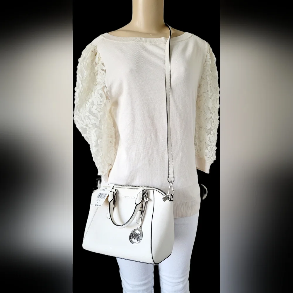 Michael Kors Ciara Optic White Crossbody/Satchel Silver Logo Medium 11